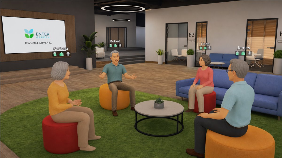 Preview of a stylized avatar social lounge in Garden